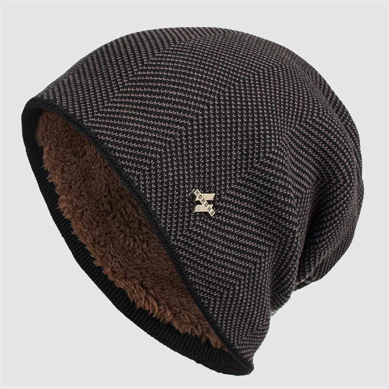 Bonnet Homme Texturé En Maille Avec Doublure Polaire Style Slouch Acrylique Hiver