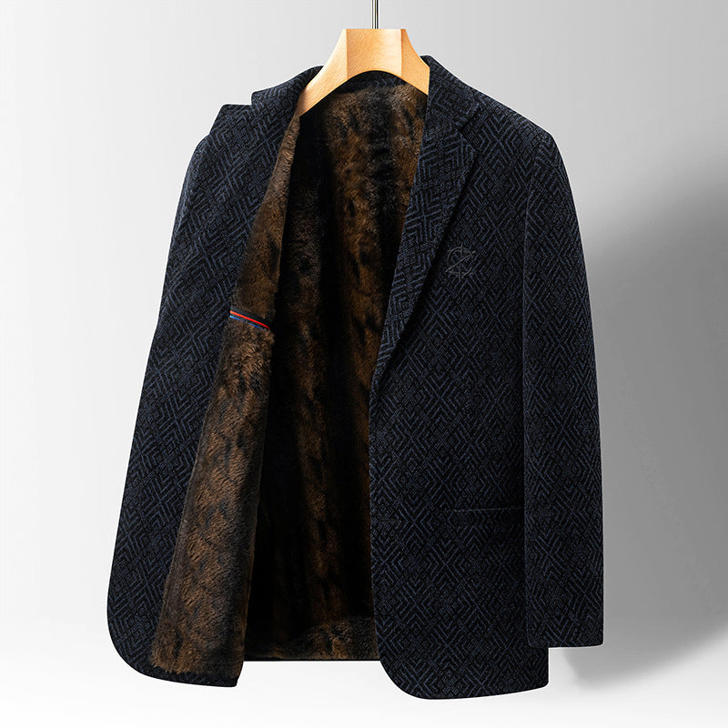 Manteau Homme Texturé Motif Géométrique Avec Doublure En Fausse Fourrure Revers À Cran Tailleur Hiver