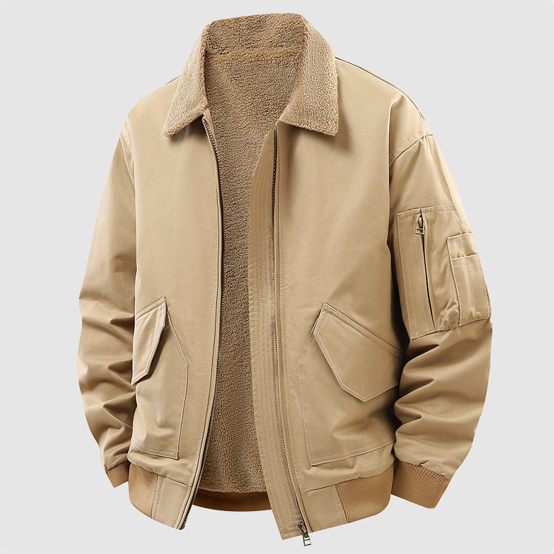 Amawinc Veste Bomber Homme En Coton Épais Avec Doublure Polaire Pour Hiver Zip Devant Poignets Poches