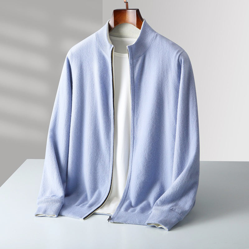 Cardigan Zippé En Laine Pour Homme Avec Col Montant Pour La Superposition Et Style Décontracté Amawinc