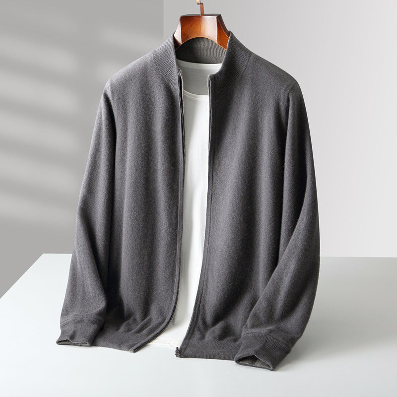 Cardigan Zippé En Laine Pour Homme Avec Col Montant Pour La Superposition Et Style Décontracté Amawinc