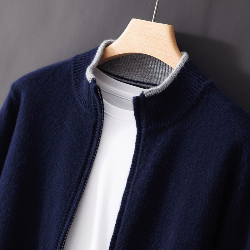 Amawinc Cardigan Zippé Pour Homme Avec Col Montant Et Parements Contrastés Pour Style Décontracté Et Semi Formelle
