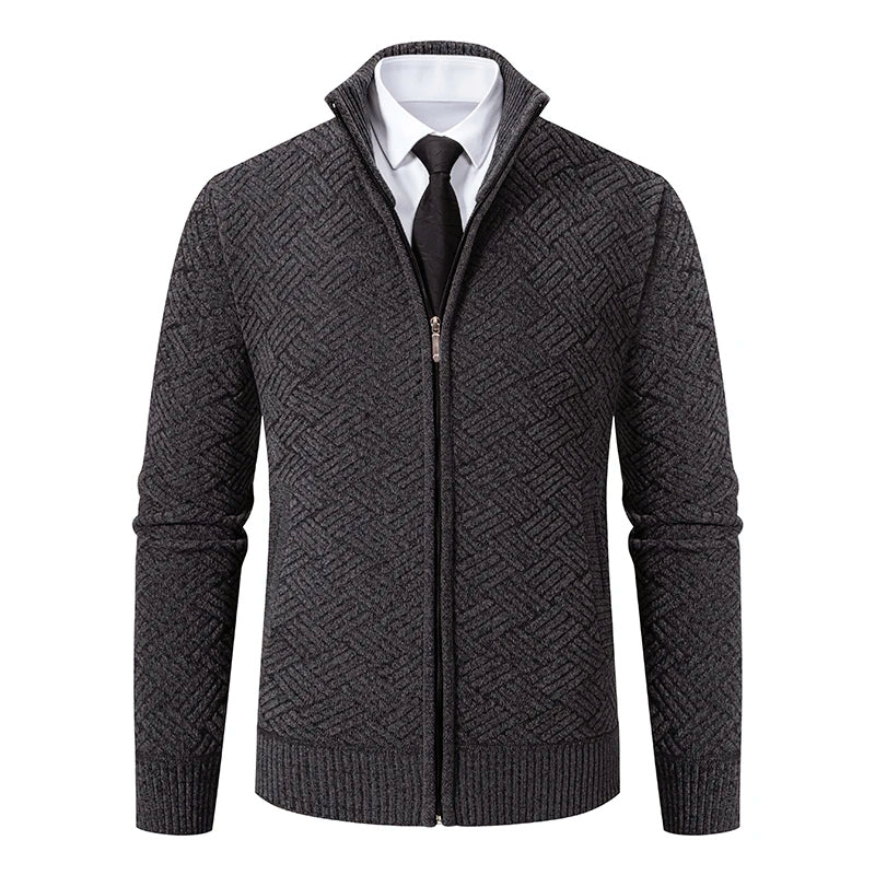 Cardigan En Maille Zippé Pour Homme Avec Motif Géométrique Et Col Montant Pour Une Superposition Moderne