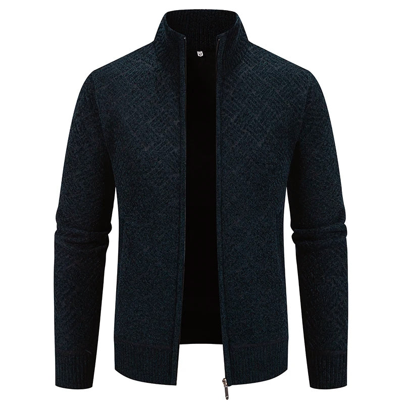 Cardigan En Maille Zippé Pour Homme Avec Motif Géométrique Et Col Montant Pour Une Superposition Moderne