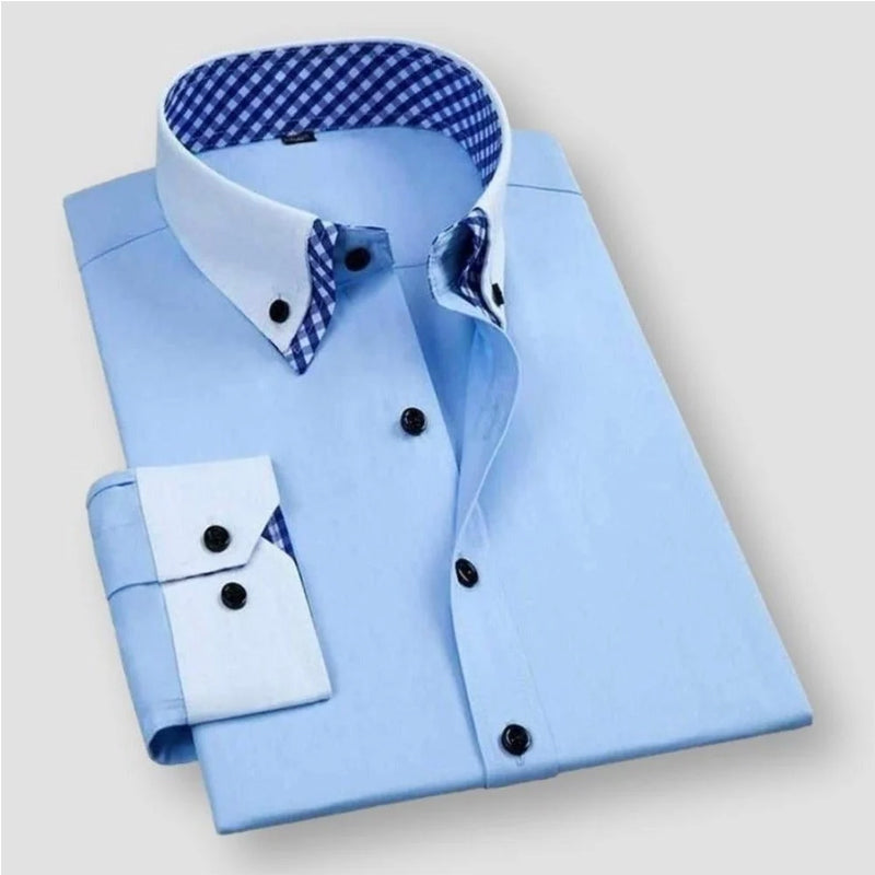 Chemise Homme Formelle Avec Col Blanc Contrastant Et Poignets Contrastants Doublure Intérieure À Motifs Carreaux Amawinc