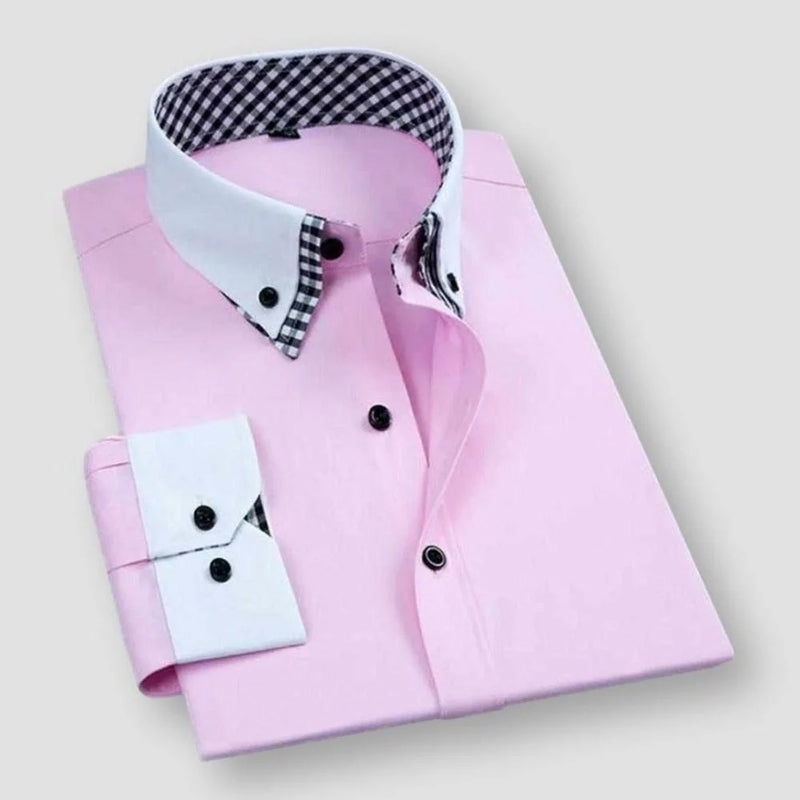 Chemise Homme Formelle Avec Col Blanc Contrastant Et Poignets Contrastants Doublure Intérieure À Motifs Carreaux Amawinc