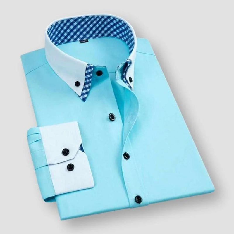 Chemise Homme Formelle Avec Col Blanc Contrastant Et Poignets Contrastants Doublure Intérieure À Motifs Carreaux Amawinc