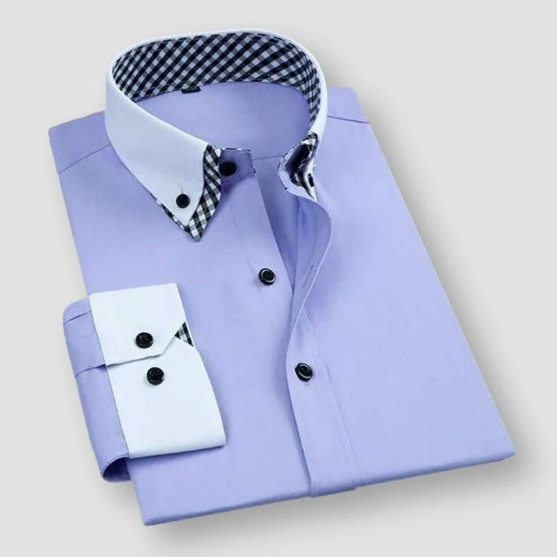 Chemise Homme Formelle Avec Col Blanc Contrastant Et Poignets Contrastants Doublure Intérieure À Motifs Carreaux Amawinc