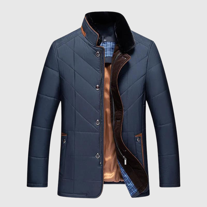 Manteau Hiver Matelassé Isolé Pour Homme Avec Col Debout Doublure En Fourrure Et Coupe Ajustée