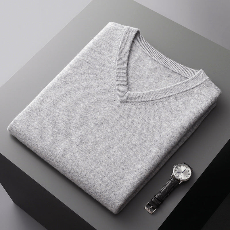 Pull Homme Col V En Laine Mélangée Slim Fit Pour Couches Et Confort Quotidien Amawinc