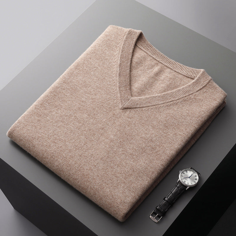 Pull Homme Col V En Laine Mélangée Slim Fit Pour Couches Et Confort Quotidien Amawinc