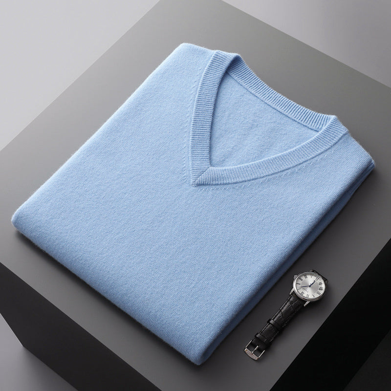 Pull Homme Col V En Laine Mélangée Slim Fit Pour Couches Et Confort Quotidien Amawinc