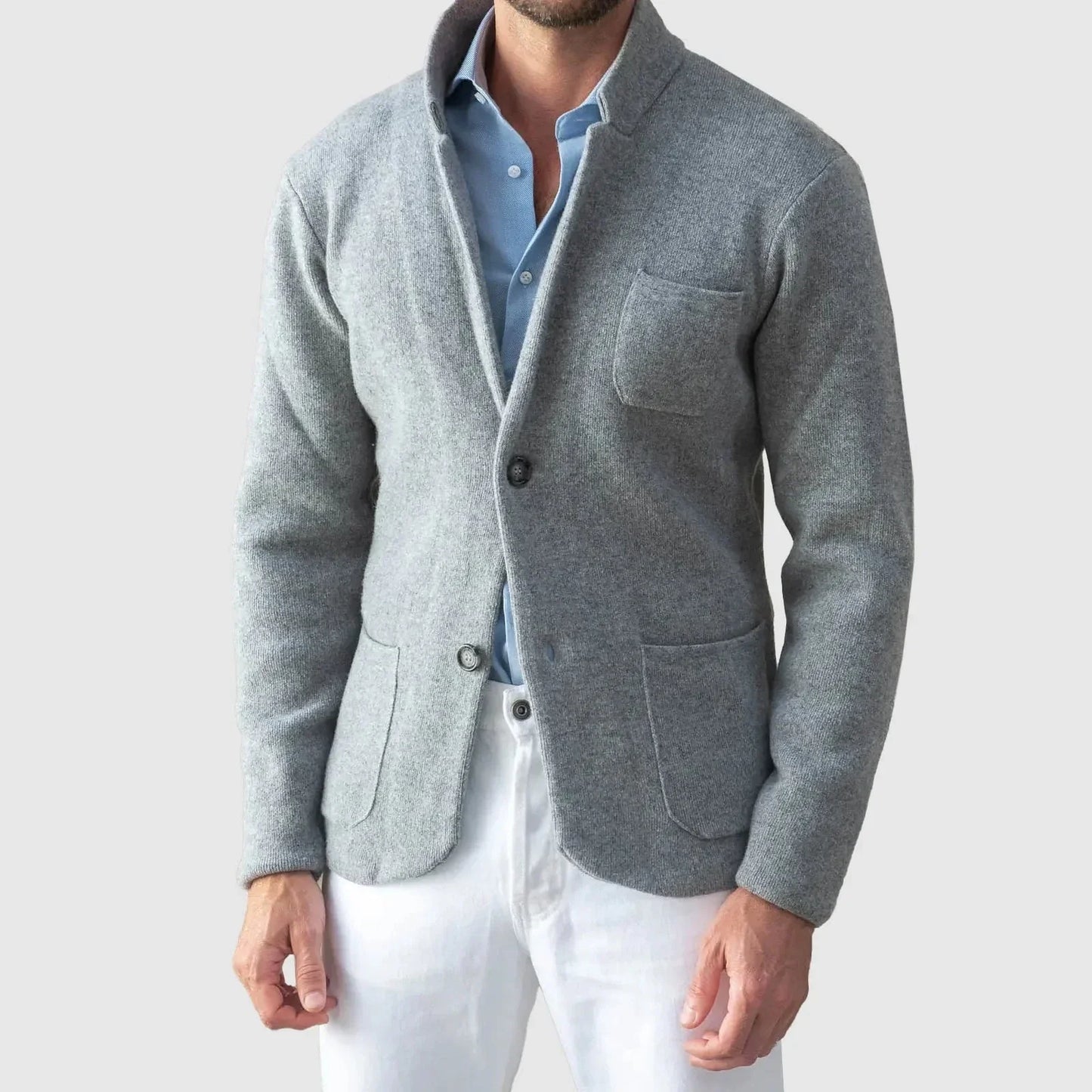 Blazer En Maille Décontracté Pour Homme Bleu Marine Avec Fermeture À Deux Boutons Waylynn