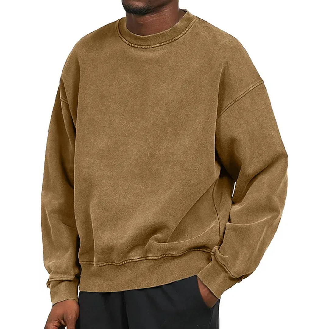 Nordisk Flair Sweatshirt Homme Coupe Ample Mélange Coton Épaules Tombantes Bord Côtelé Décontracté
