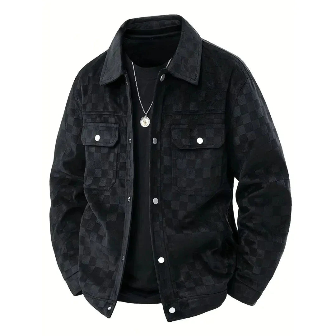 Waylynn Veste Homme Velours Damier Avec Doublure Satinée Et Poches À Rabat Poitrine Moderne