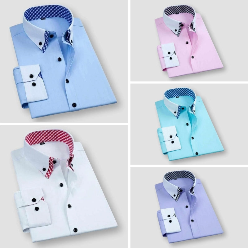 Chemise Homme Formelle Avec Col Blanc Contrastant Et Poignets Contrastants Doublure Intérieure À Motifs Carreaux Amawinc