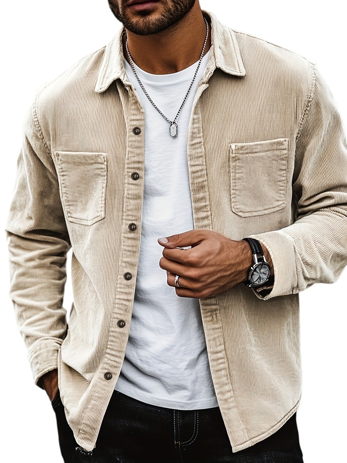 Blazer Homme En Velours Côtelé À Texture Raffinée Coupe Régulière Boutonné À L Avant Avec Poches Poitrine Mélange Coton