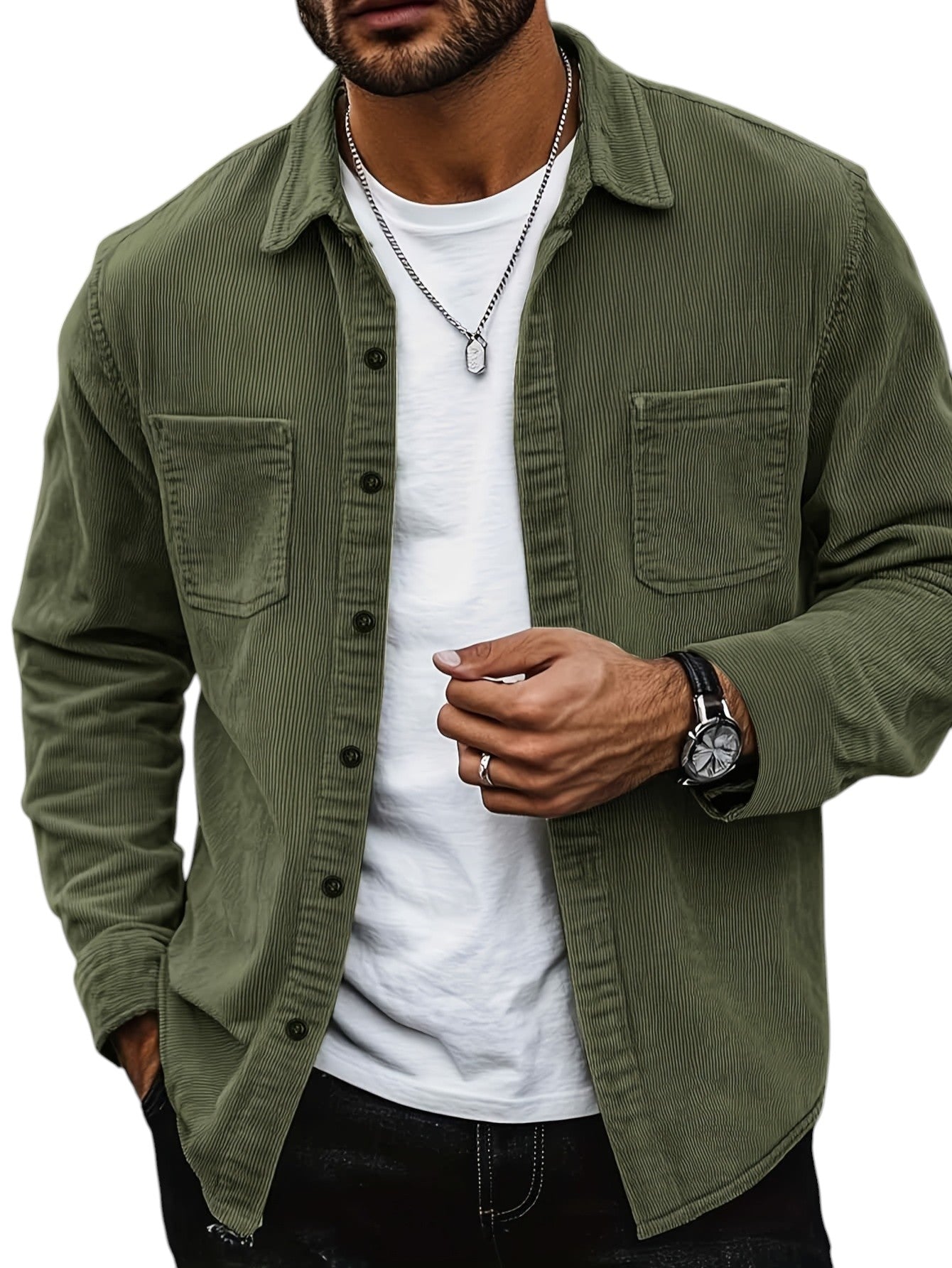 Blazer Homme En Velours Côtelé À Texture Raffinée Coupe Régulière Boutonné À L Avant Avec Poches Poitrine Mélange Coton