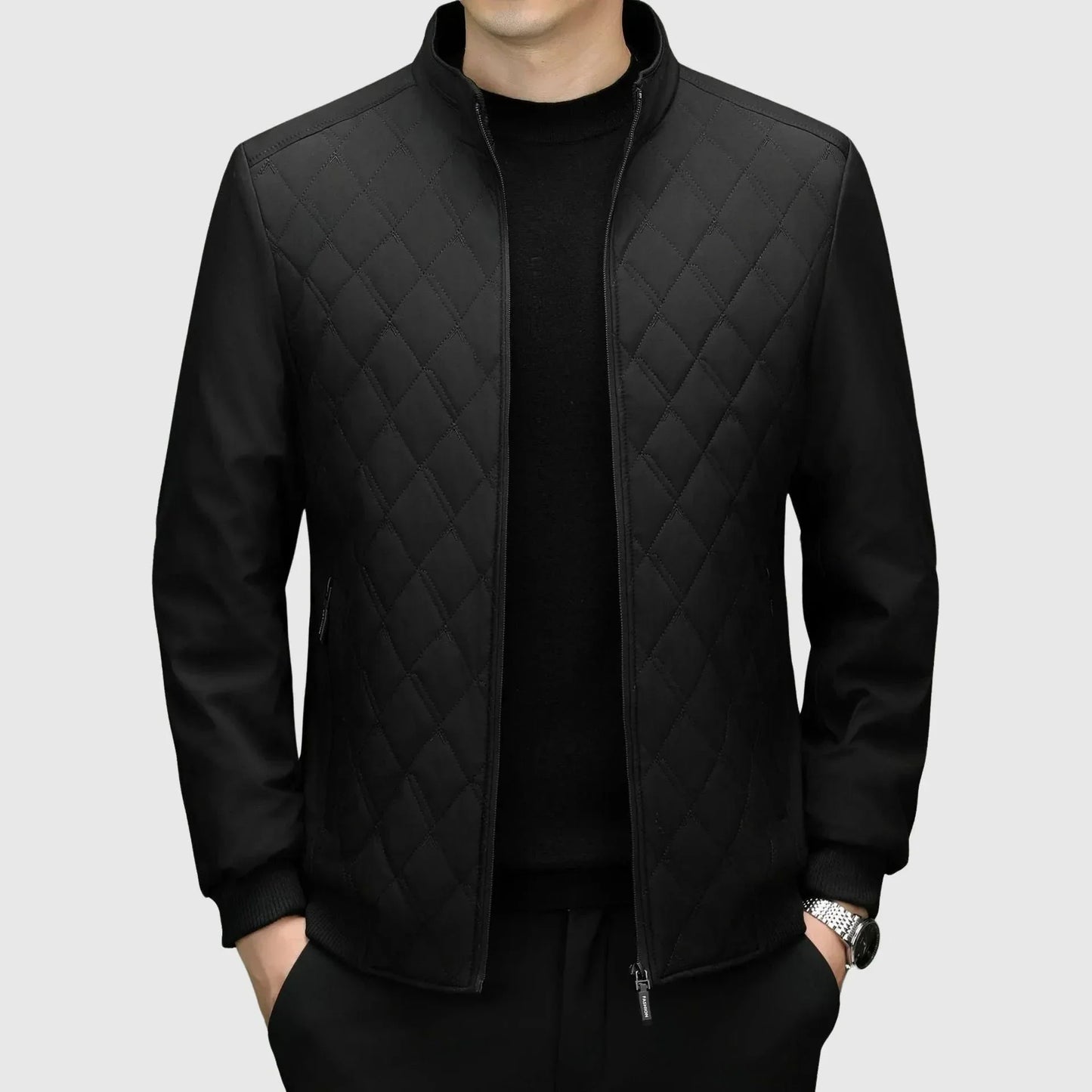 Veste Bomber Homme Matelassée Diamant Zip Plein Poignets Côtes Style Décontracté Et Semi Formel