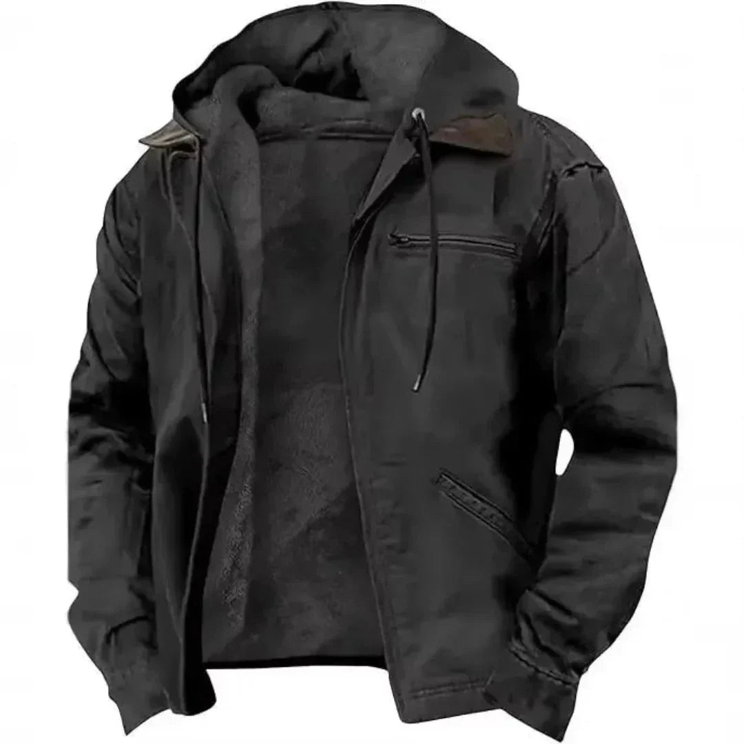 Veste Homme À Capuche Doublée En Polaire Avec Zip Complet Et Extérieur En Tissu Coton Mélangé Waylynn