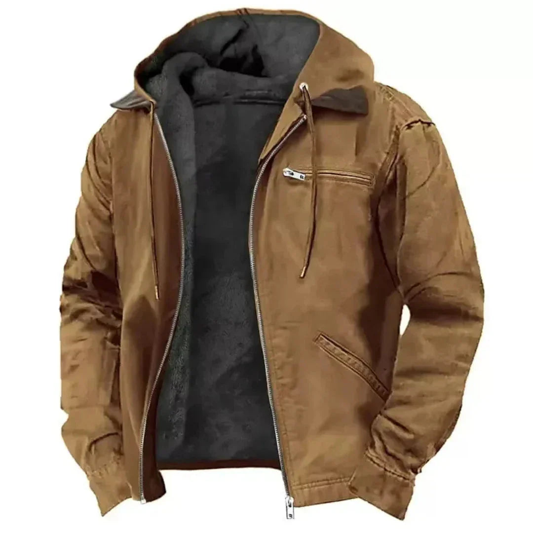 Veste Homme À Capuche Doublée En Polaire Avec Zip Complet Et Extérieur En Tissu Coton Mélangé Waylynn