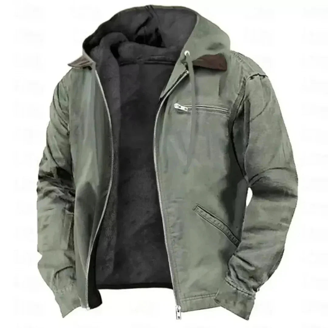 Veste Homme À Capuche Doublée En Polaire Avec Zip Complet Et Extérieur En Tissu Coton Mélangé Waylynn