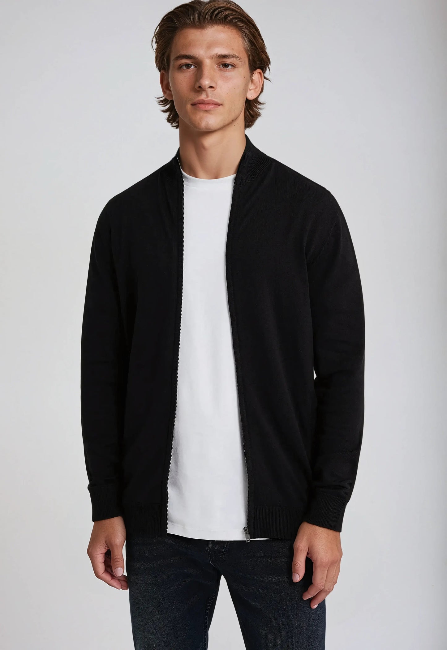 Cardigan Zippé À Col Haut Pour Homme Jacob Maille Bleu Marine Pour Couches Quotidiennes