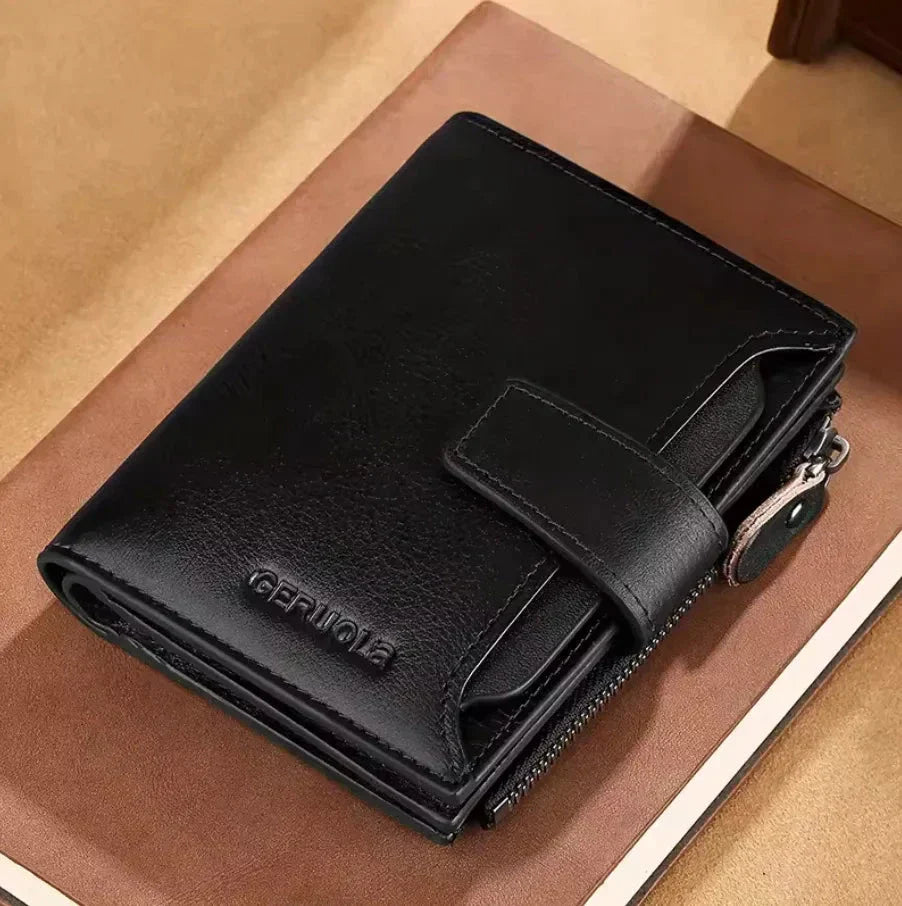 Portefeuille Homme En Cuir Véritable RFID Avec 17 Emplacements Pour Cartes Fenêtre Identité Et Poche À Monnaie