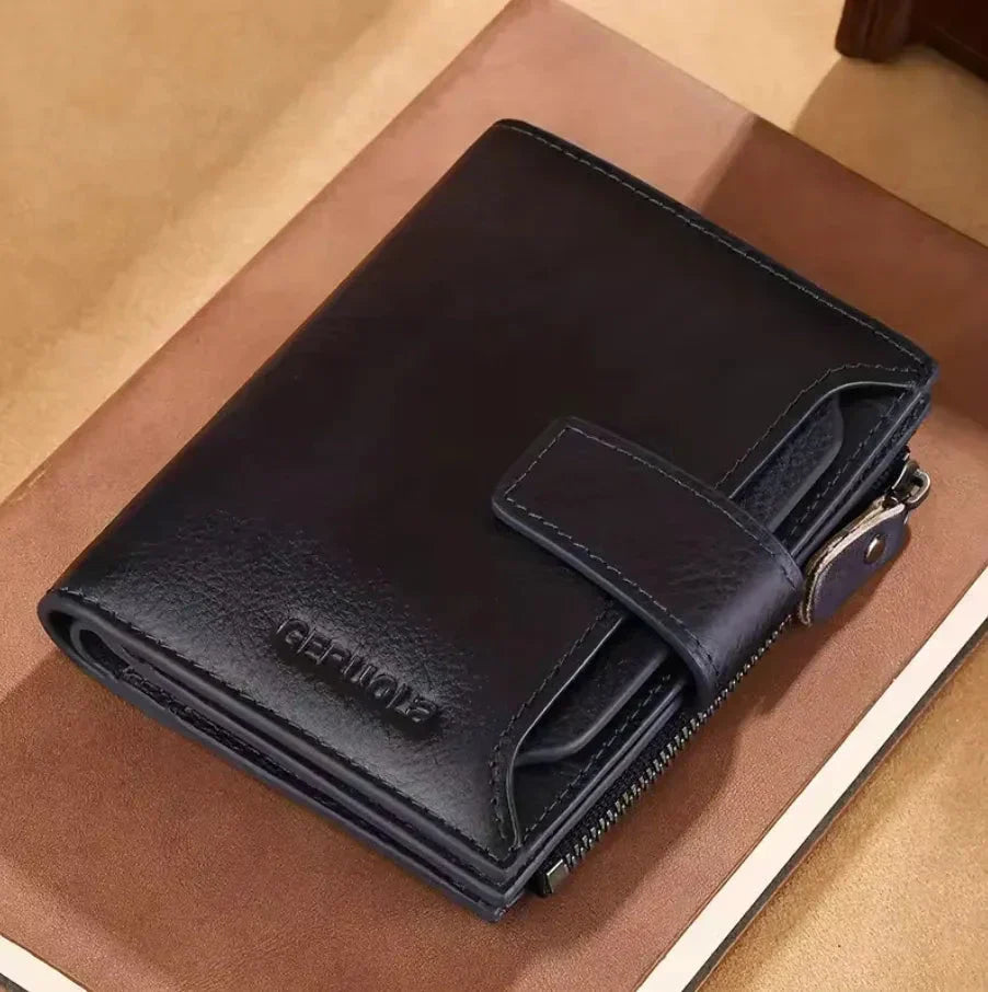Portefeuille Homme En Cuir Véritable RFID Avec 17 Emplacements Pour Cartes Fenêtre Identité Et Poche À Monnaie