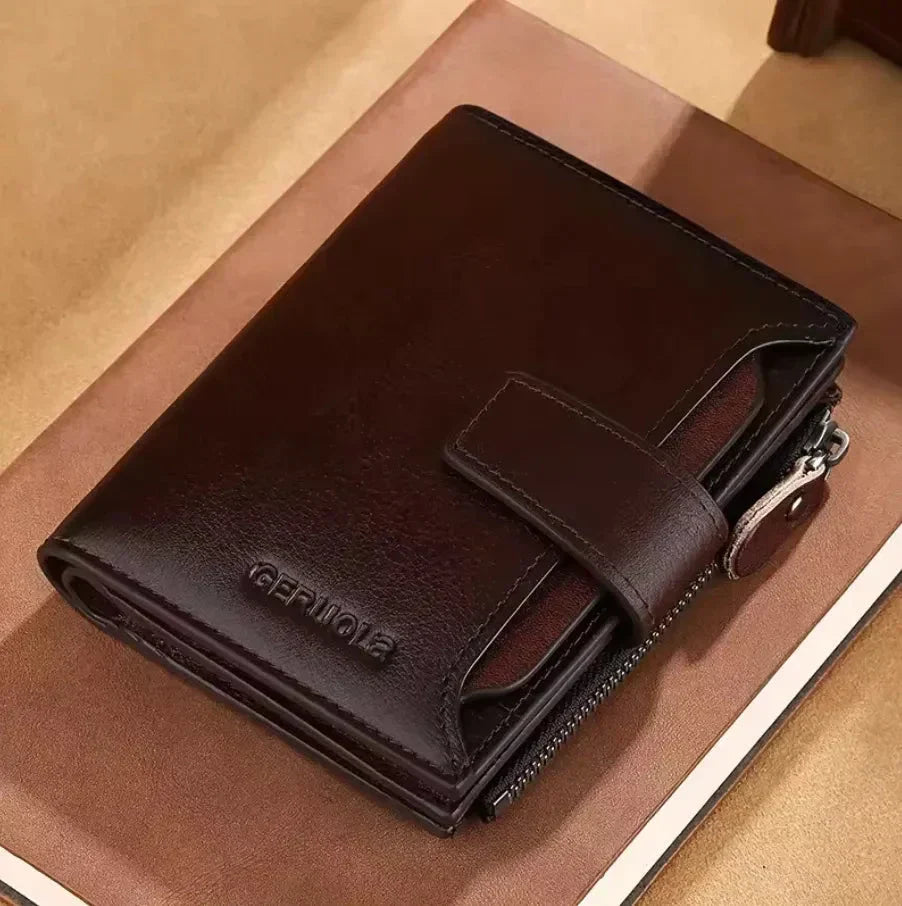 Portefeuille Homme En Cuir Véritable RFID Avec 17 Emplacements Pour Cartes Fenêtre Identité Et Poche À Monnaie