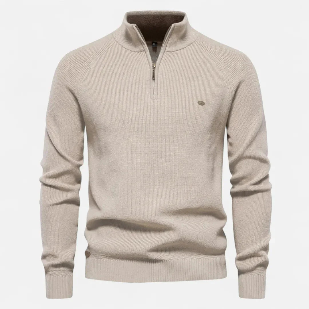 Waylynn Pull Homme en Maille de Coton Demi Zip Col Debout Texture Côtelée Indispensable du Quotidien