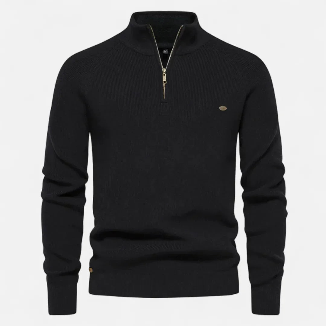 Waylynn Pull Homme en Maille de Coton Demi Zip Col Debout Texture Côtelée Indispensable du Quotidien
