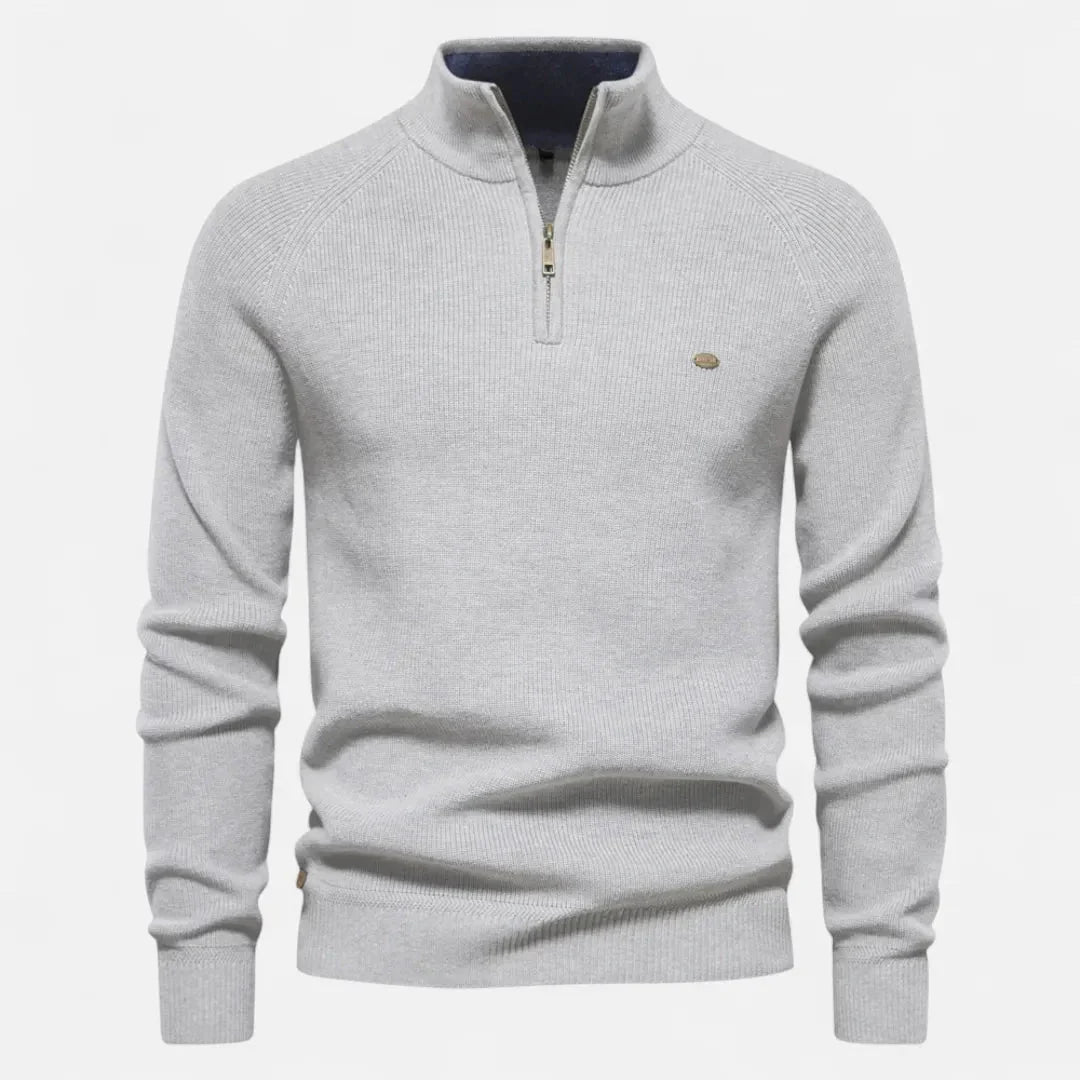 Waylynn Pull Homme en Maille de Coton Demi Zip Col Debout Texture Côtelée Indispensable du Quotidien