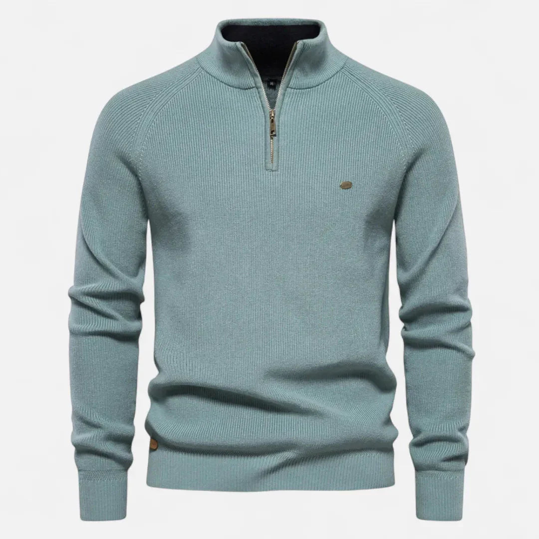 Waylynn Pull Homme en Maille de Coton Demi Zip Col Debout Texture Côtelée Indispensable du Quotidien