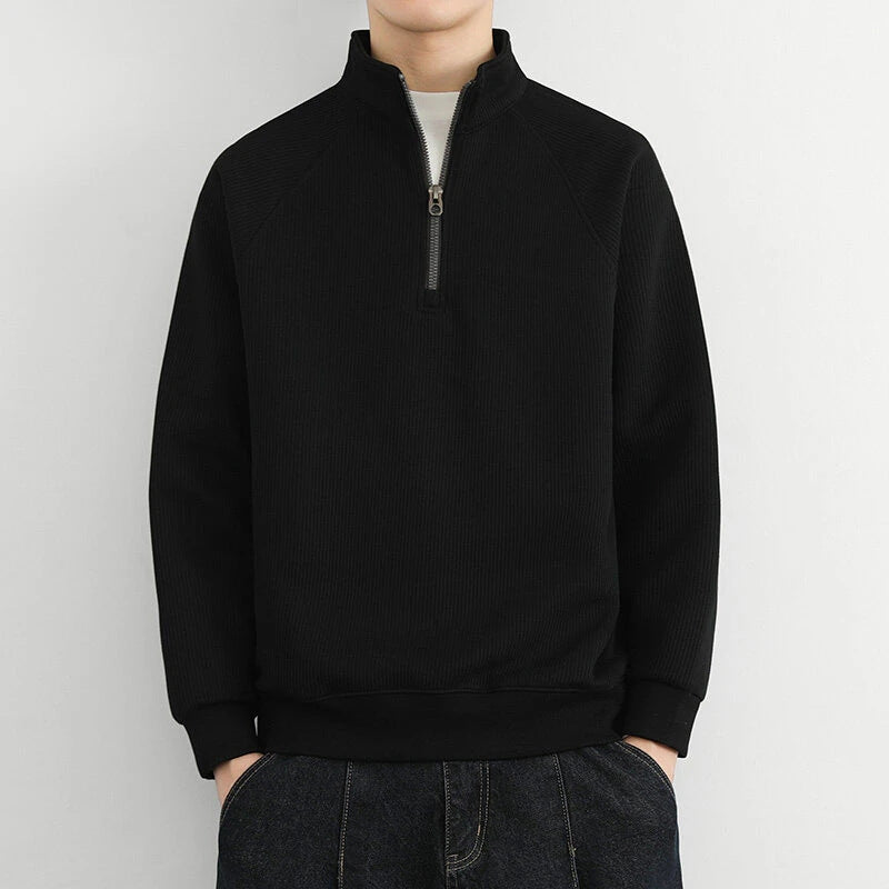 Pull Homme Chaud Hiver Col Zippé Demi Côtelé Tricot Décontracté Pour Superposition Amawinc