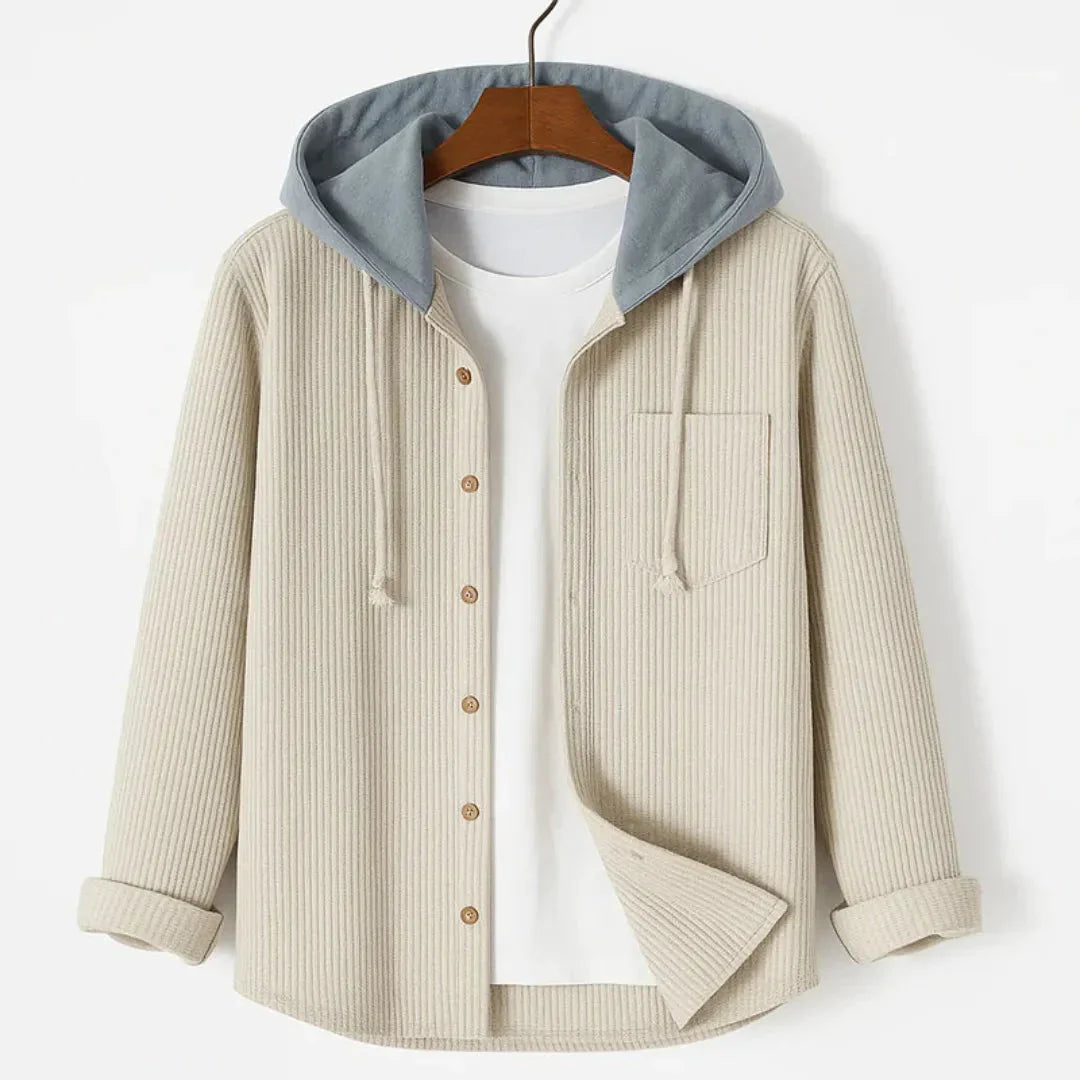 Waylynn Homme Overshirt À Capuche En Velours Côtelé Boutonnée Devant Poche Poitrine Léger Décontracté