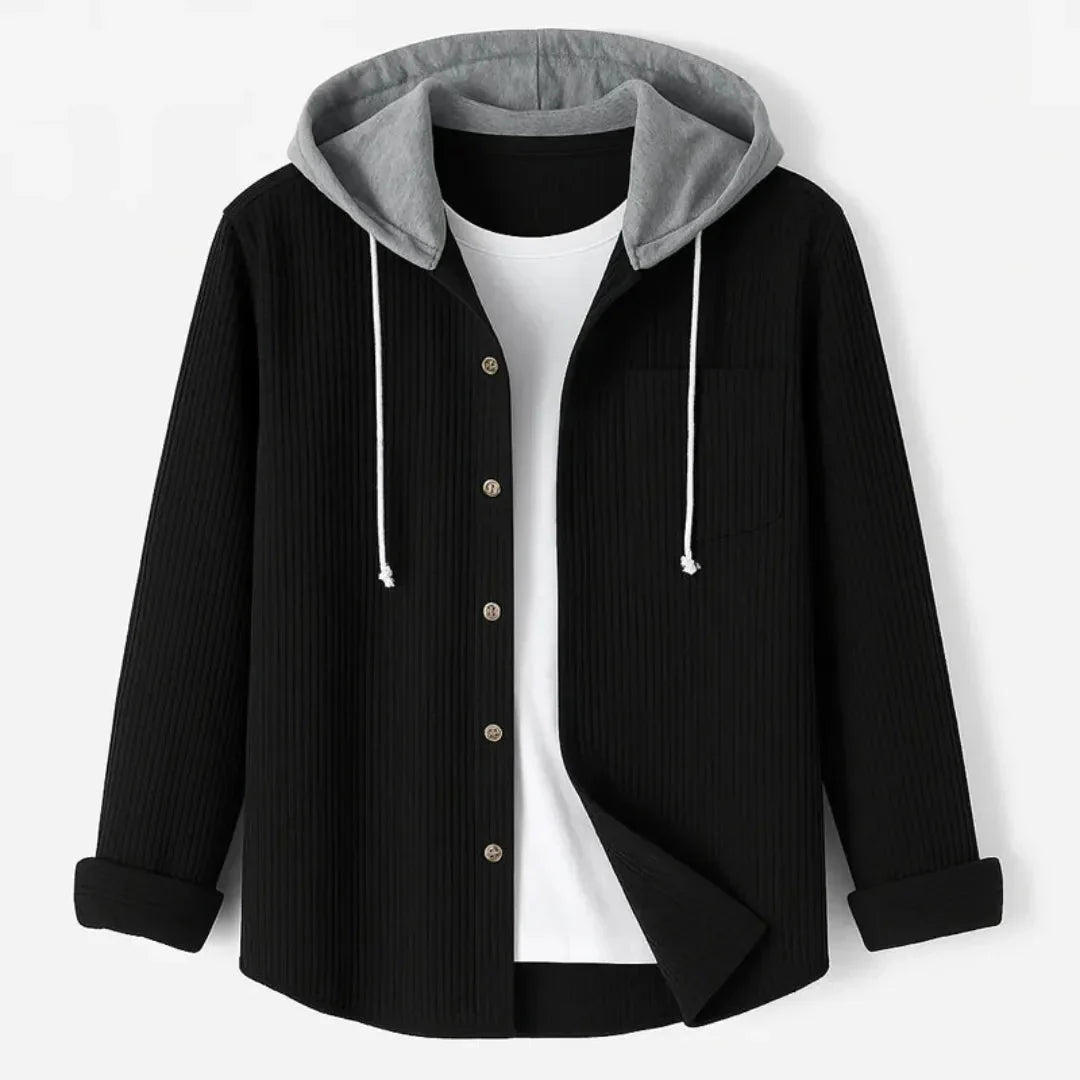 Waylynn Homme Overshirt À Capuche En Velours Côtelé Boutonnée Devant Poche Poitrine Léger Décontracté