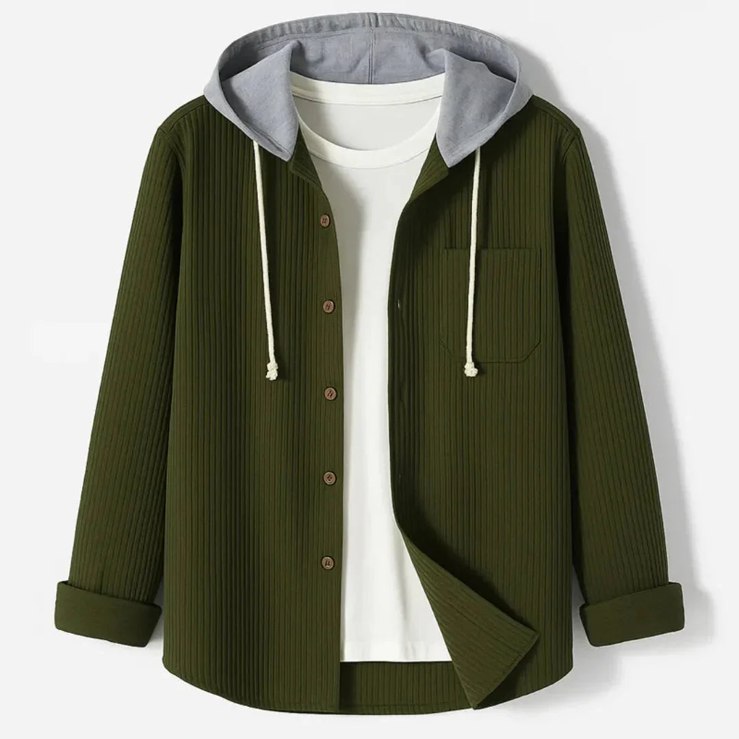 Waylynn Homme Overshirt À Capuche En Velours Côtelé Boutonnée Devant Poche Poitrine Léger Décontracté