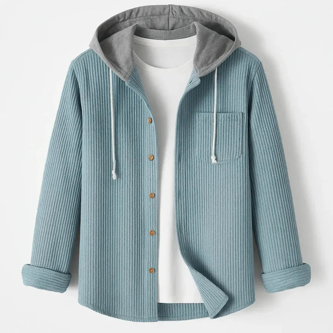 Waylynn Homme Overshirt À Capuche En Velours Côtelé Boutonnée Devant Poche Poitrine Léger Décontracté