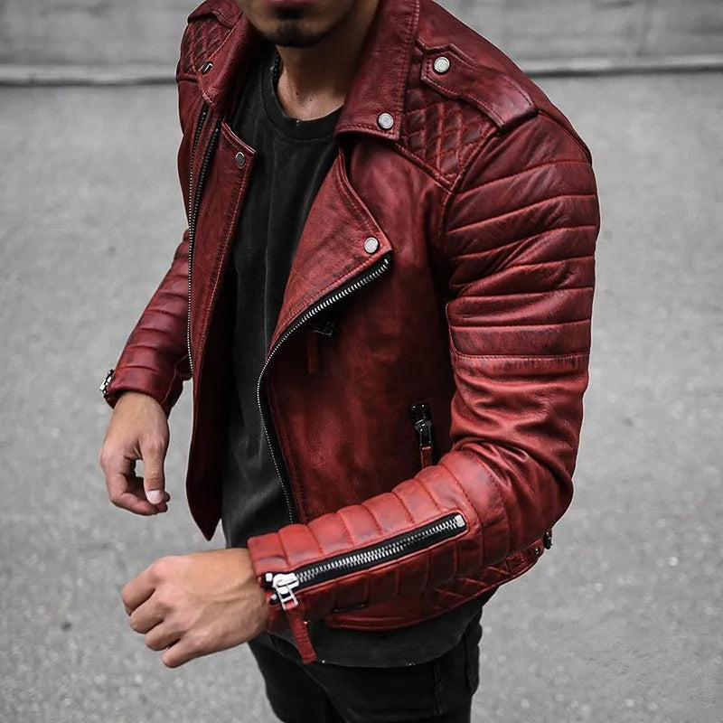 Amawinc Veste Moto Zip Homme Marron Cuir Style Biker Avec Coupe Structurée Tendance Prêt À Porter