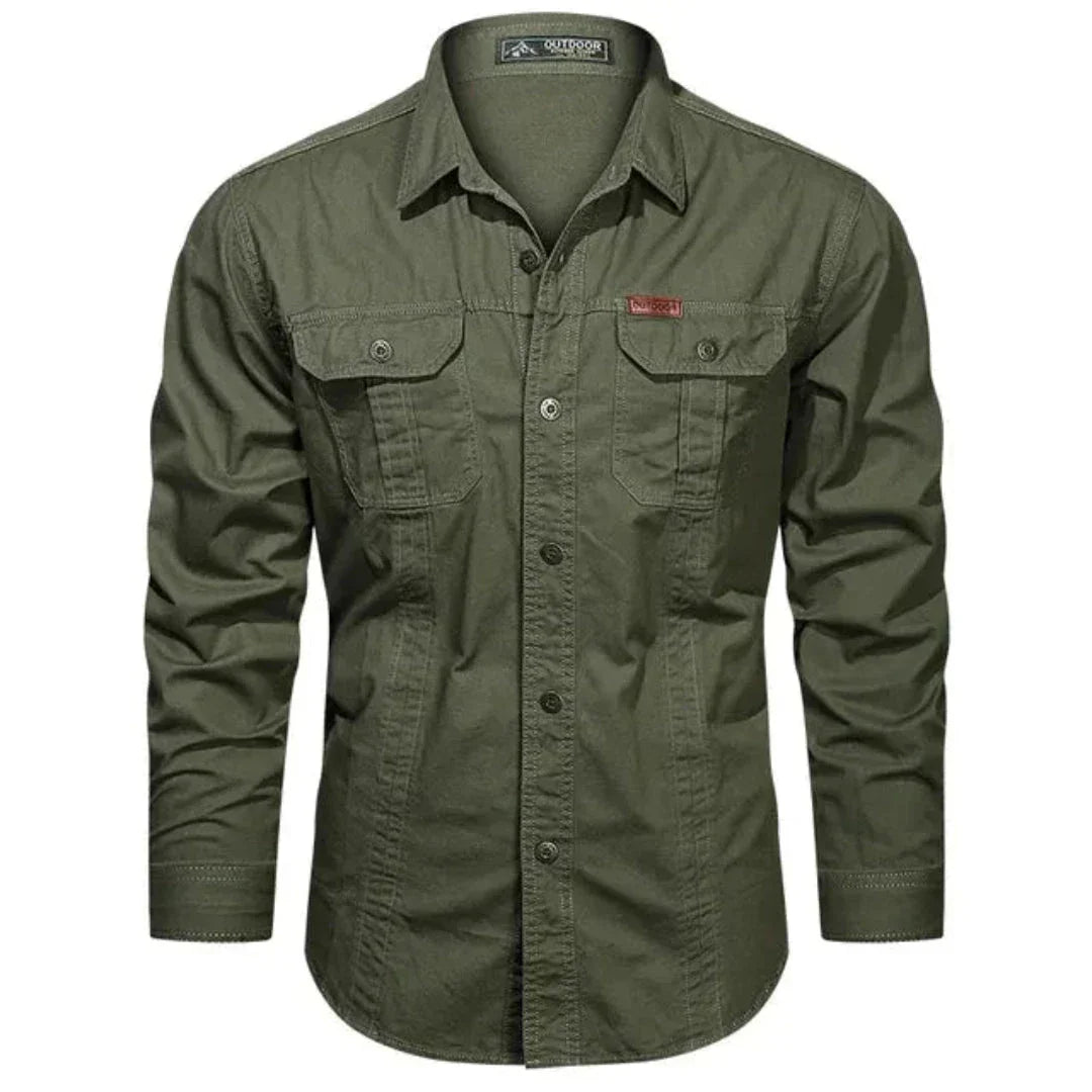 Chemise Utilitaire Pour Homme Manches Longues Avec Poches Poitrine Rabat Boutonné Devant