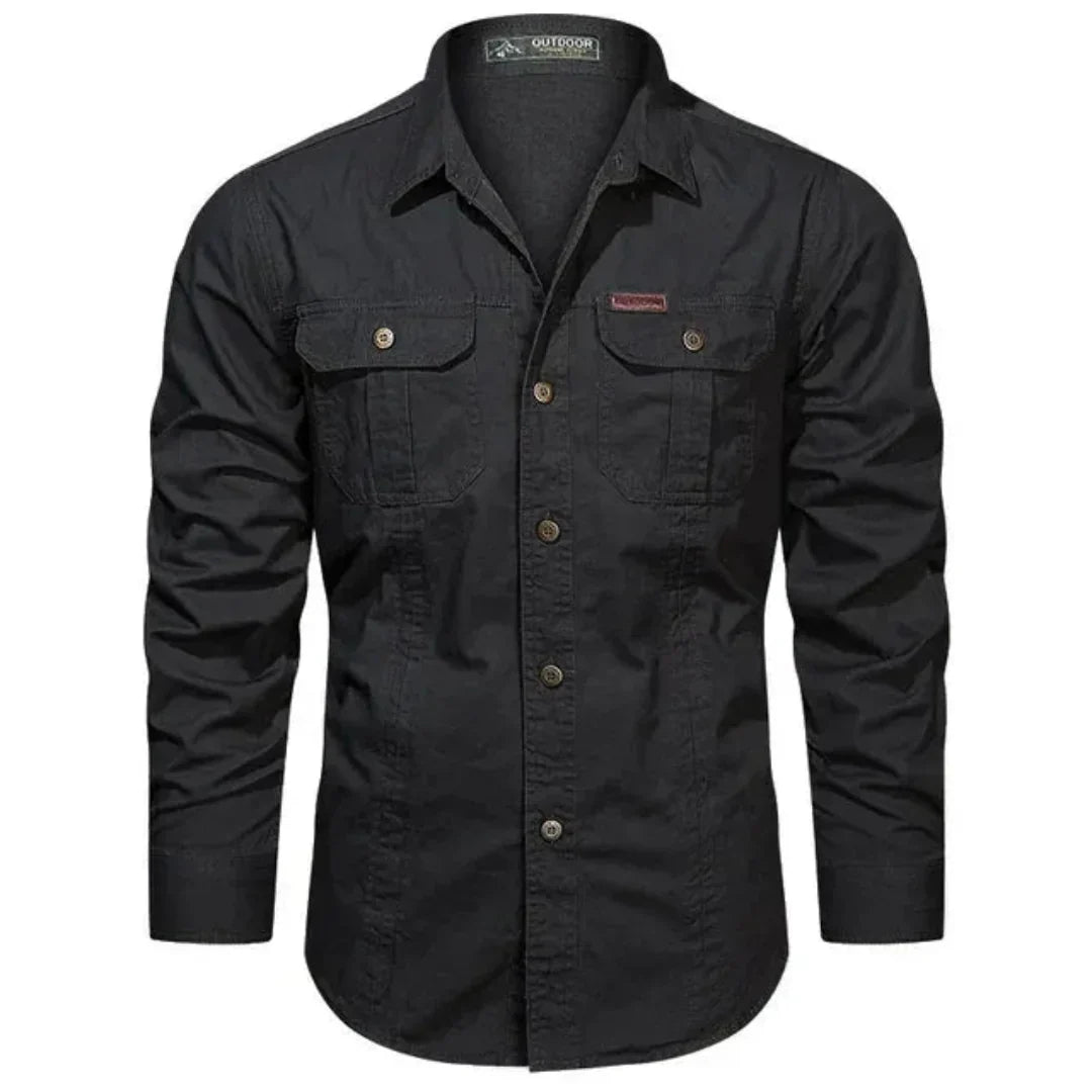 Chemise Utilitaire Pour Homme Manches Longues Avec Poches Poitrine Rabat Boutonné Devant