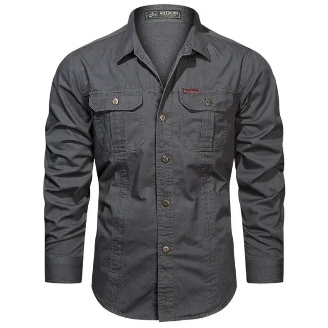 Chemise Utilitaire Pour Homme Manches Longues Avec Poches Poitrine Rabat Boutonné Devant