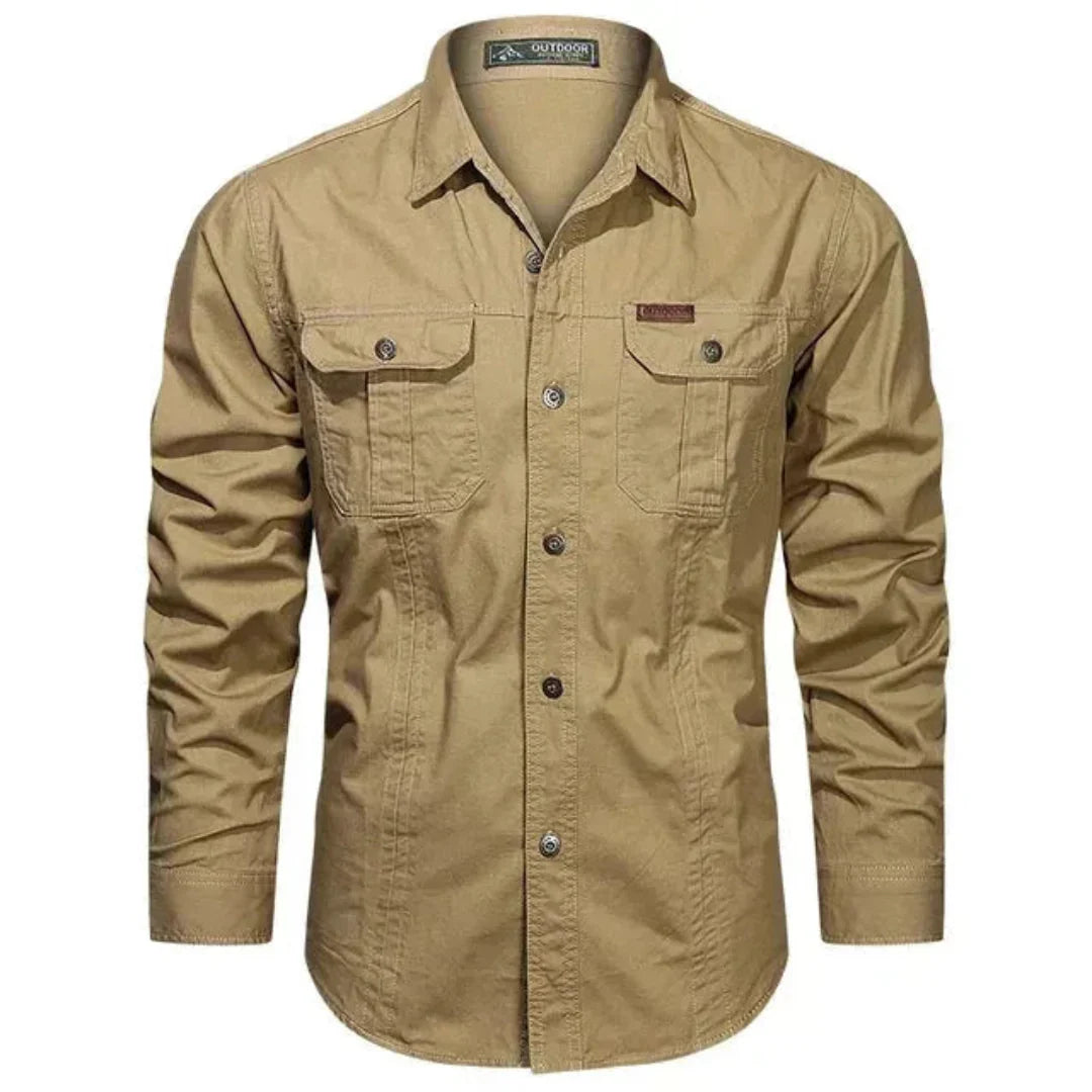 Chemise Utilitaire Pour Homme Manches Longues Avec Poches Poitrine Rabat Boutonné Devant