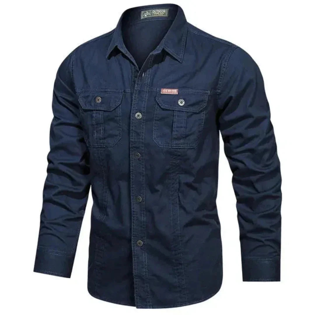 Chemise Utilitaire Pour Homme Manches Longues Avec Poches Poitrine Rabat Boutonné Devant