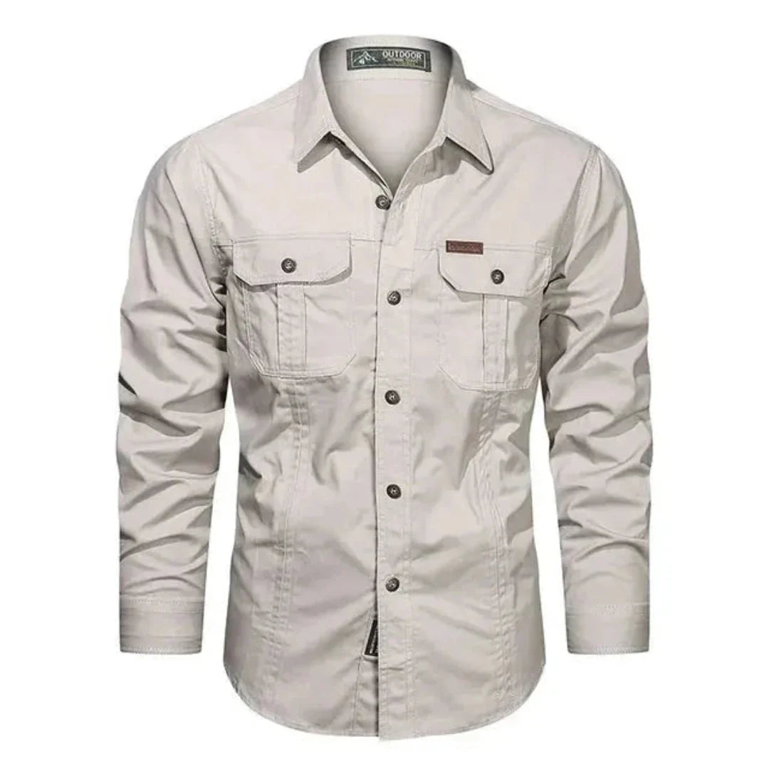 Chemise Utilitaire Pour Homme Manches Longues Avec Poches Poitrine Rabat Boutonné Devant