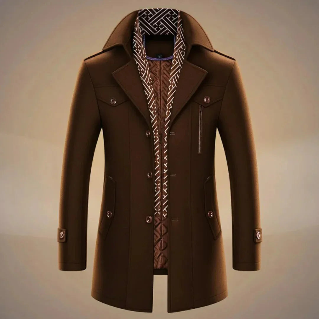 Manteau Long Pour Homme En Laine Waylynn Avec Écharpe Détachable Chaud Hiver Classique