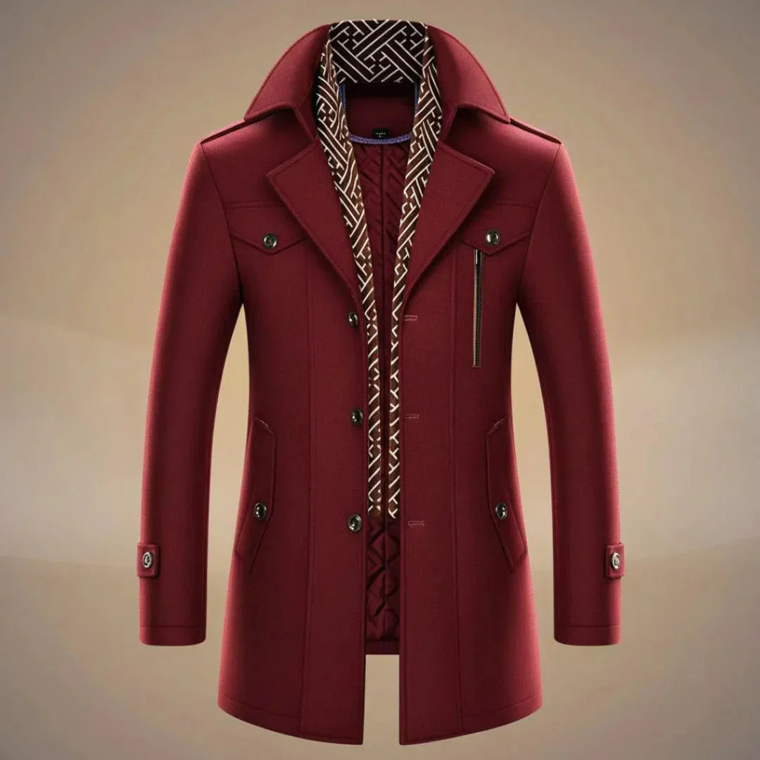 Manteau Long Pour Homme En Laine Waylynn Avec Écharpe Détachable Chaud Hiver Classique