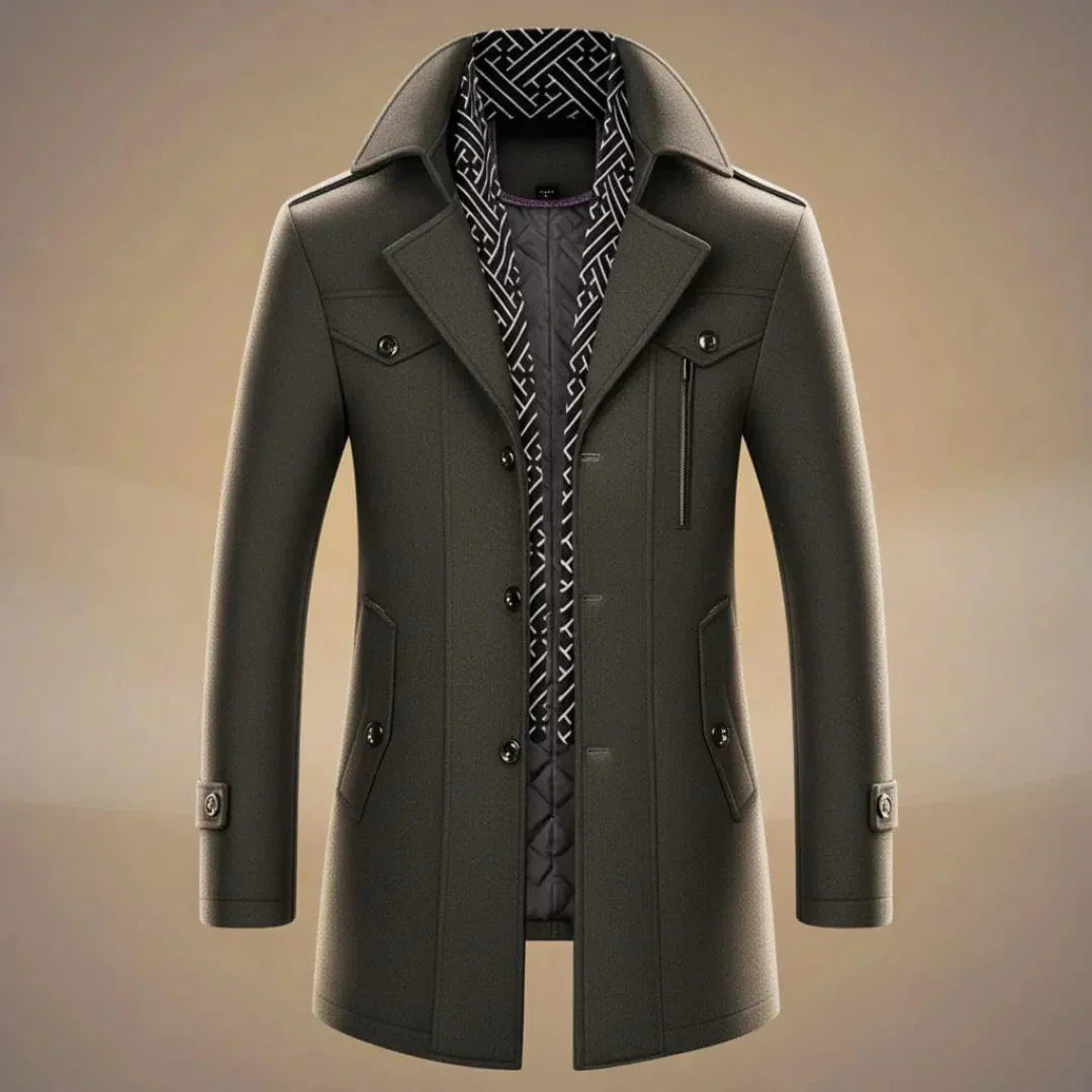 Manteau Long Pour Homme En Laine Waylynn Avec Écharpe Détachable Chaud Hiver Classique