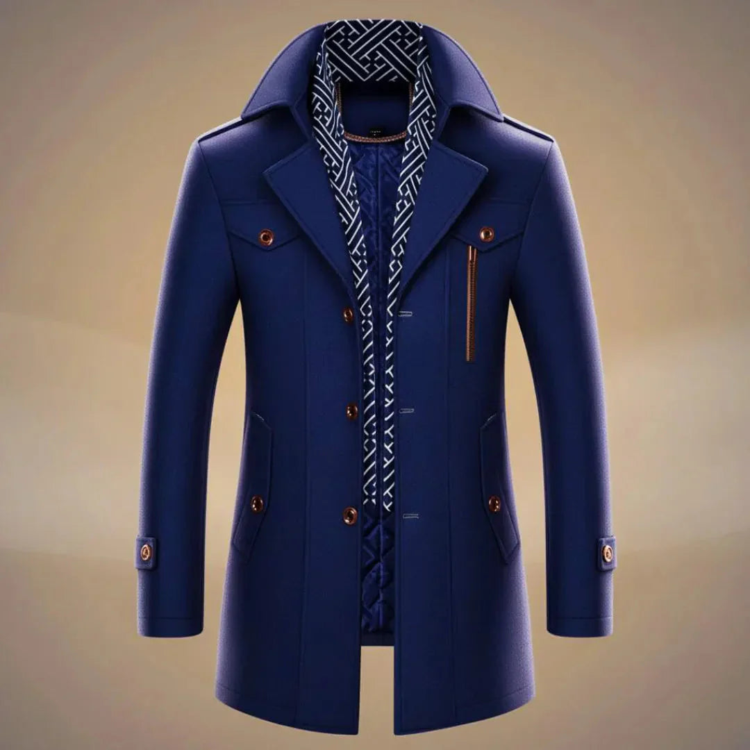 Manteau Long Pour Homme En Laine Waylynn Avec Écharpe Détachable Chaud Hiver Classique